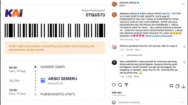 Aldi Taher Panik, Ukulele Kesayangannya Tertinggal di Gerbong Kereta Saat Perjalanan ke Purwokerto