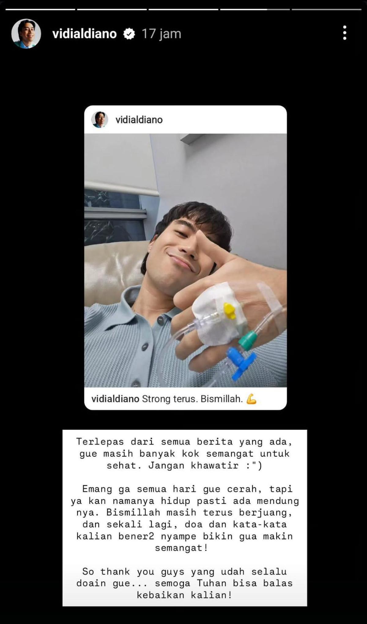 Sempat Tak Mau Lanjutkan Kemo, Vidi Aldiano Kembali Posting Kondisi Sedang Diinfus dan Banjir Dukungan