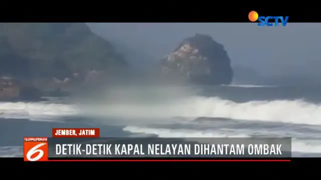 Dalam video tampak ombak besar menggulung kapal penangkap ikan bernama Joko Berek
