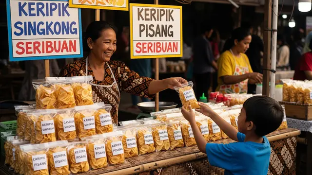 Ilustrasi Jualan Keripik Singkong atau Keripik Pisang/Gemini AI