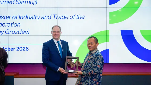 Wakil Menteri Perindustrian dan Perdagangan Federasi Rusia, Alexey Gruzdev, saat menemui Menteri Perindustrian RI Muhammad Sarmuji. (Istimewa)
