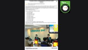 Tangkapan layar klaim link pendaftaran undian Wondr BNI yang beredar di Facebook. Cek faktanya.