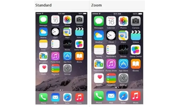 Standard and Zoom tampilan aplikasi pada iPhone 6