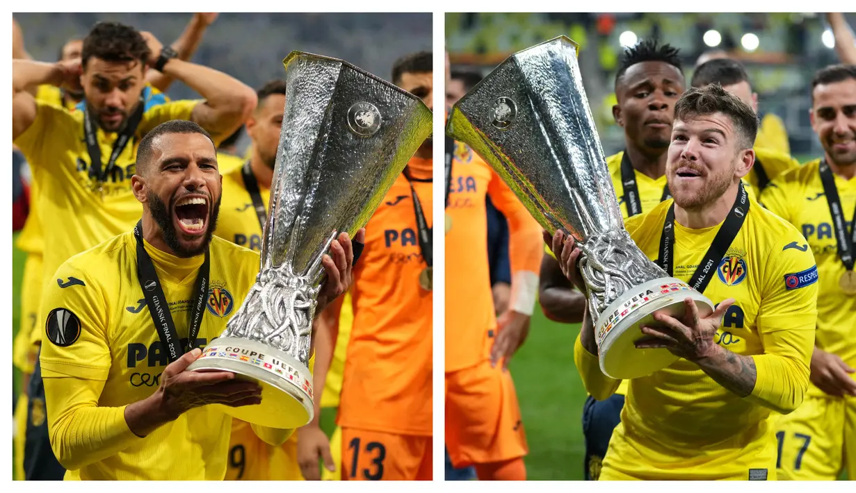 Kesuksesan Villarreal memboyong trofi Liga Eurpa 2020/2021 tidak terlepas dari peran para pemain yang pernah berkiprah di Premier League. Tercatat ada lima alumnus Premier League di balik kesuksesan tersebut. Siapa saja mereka? (Kolase Foto AFP)