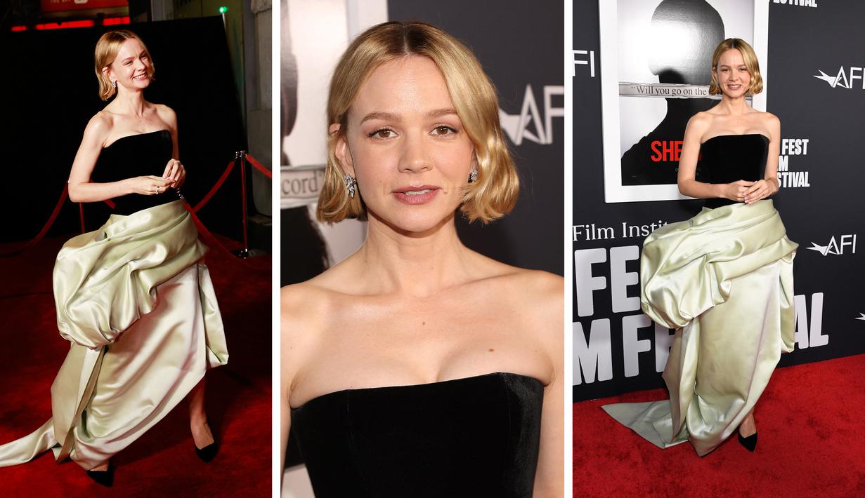 Foto kolase Carey Mulligan saat menghadiri AFI Fest 2022: Red Carpet Premiere “She Said” di TCL Chinese Theatre di Hollywood, California pada 4 November 2022. (Jesse Grant/Getty Images for AFI/AFP)
