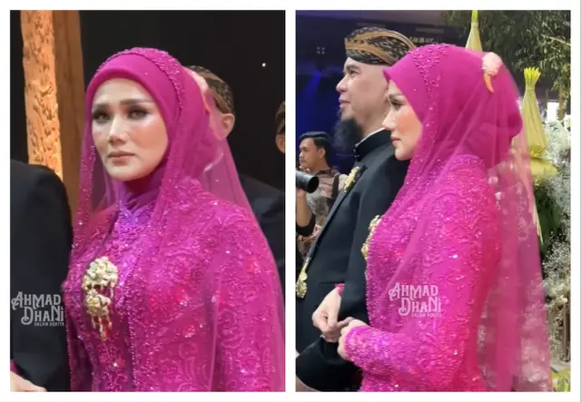 6 Potret detail gaya Mulan Jameela bersanding dengan suami di ngunduh mantu, menyala berkebaya fuchsia