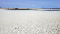 Danau Picrolimni yang mengering terlihat dari atas, di desa Mikrokampos, Yunani utara, 19 Agustus 2024. (AP Photo/Giannis Papanikos)