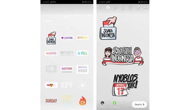 Instagram resmi meluncurkan stiker khusus dalam rangka menyambut Pemilu 2019. (/ Yuslianson)