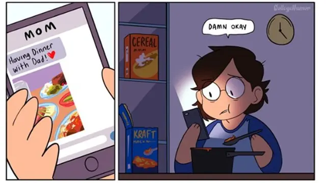 Saat orangtua pergi makan enak, kamu hanya makan makanan cepat saji di rumah kos.