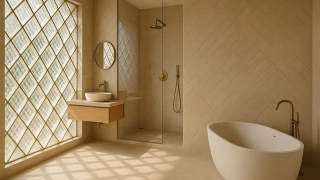 Inspirasi Desain Glass Block Kamar Mandi yang Lagi Tren di 2025/via AI