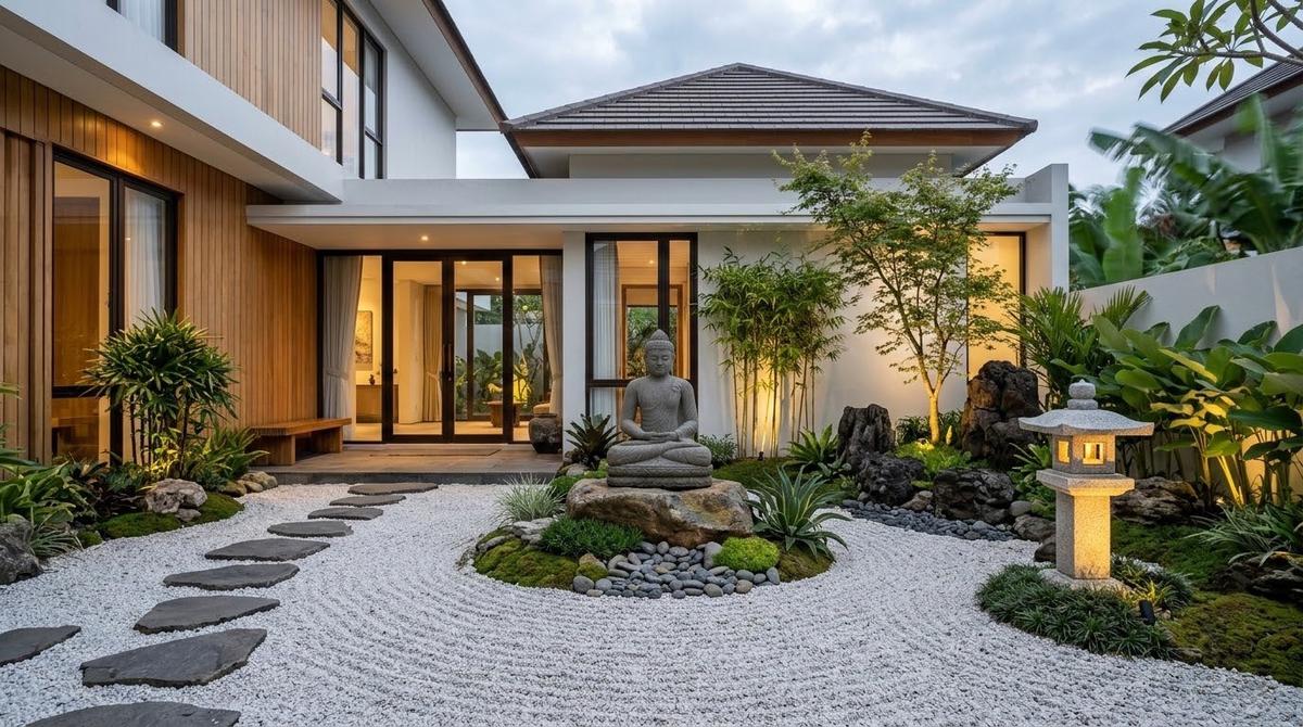 Desain Taman Kering Gaya Zen Modern untuk Rumah Minimalis/AI Generated