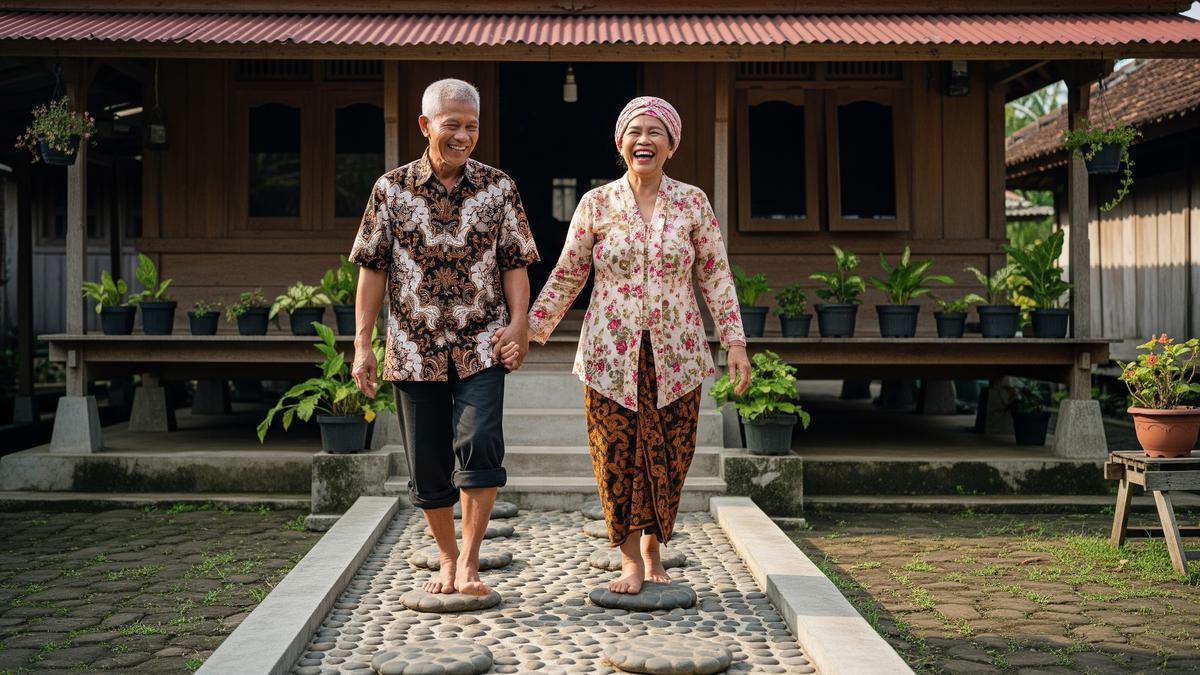 8 Desain Rumah Desa dengan Batu Terapi Kaki di Depan Teras, Cocok untuk Lansia