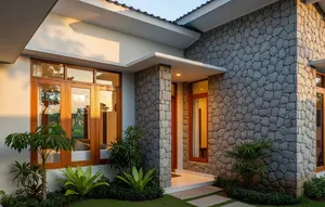 Inspirasi Dinding Batu Tempel untuk Rumah Kampung Modern/Gemini AI