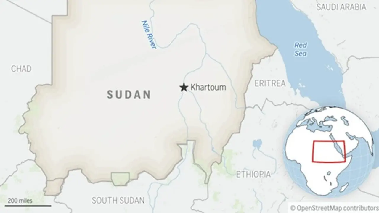 Peta lokasi Sudan dengan ibu kotanya, Khartoum.