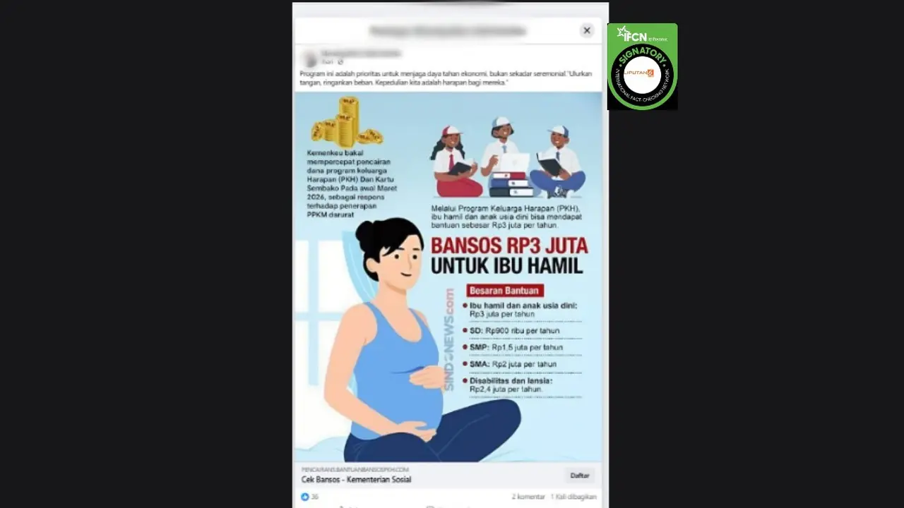 Cek Fakta Liputan6.com mendapati klaim link pendaftaran bantuan sosial (bansos) untuk ibu hamil.