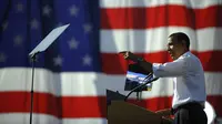 Kandidat presiden dari Partai Demokrat AS Senator Illinois Barack Obama berbicara dalam sebuah kampanye di Western Gateway Park di Des Moines, Iowa, 31 Oktober 2008. (AFP Photo/Emmanuel Dunand)