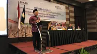 Sekretaris Jenderal Apkasi, Najmul Akhyar menyampaikan sambutan dalam sosialisasi #AOE2019 di Balikpapan. (Istimewa)