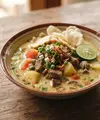 Resep Soto Betawi Susu Full Cream yang Gurih, Creamy, dan Bikin Nagih. (AI Generated)