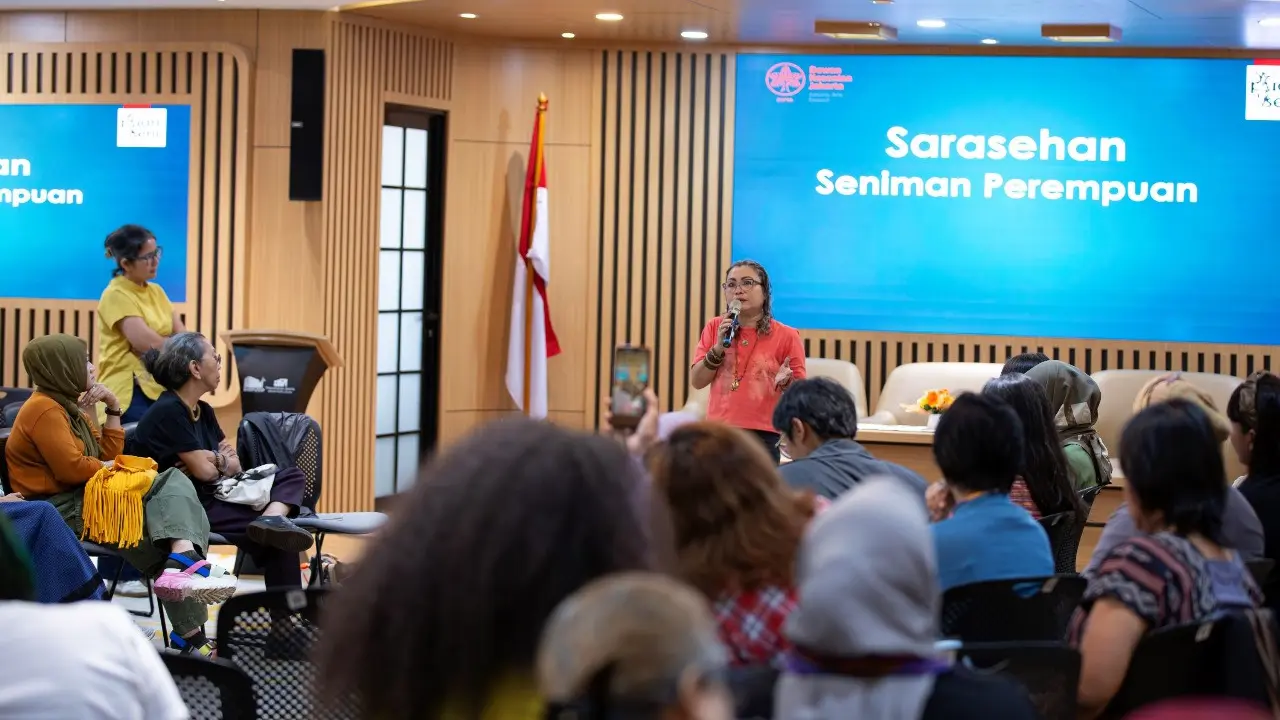 Sarasehan Seniman Perempuan Jakarta, di Aula PDSHB Jassin, Gedung Ali Sadikin, Taman Ismail Marzuki, Selasa (4/3/2025), yang diselenggarakan Dewan Kesenian Jakarta dan Puan Seni.