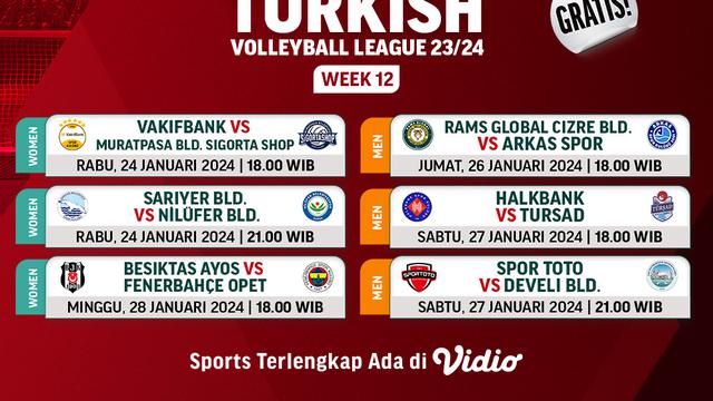 Link Siaran Langsung Liga Voli Turki 2023/2024 Week 11 di Vidio Pekan Ini