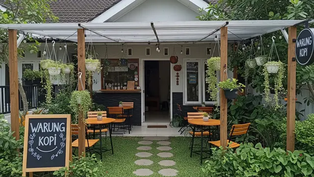 Inspirasi Warung Kopi Kecil Depan Rumah Ala Cafe Kebun/Gemini AI