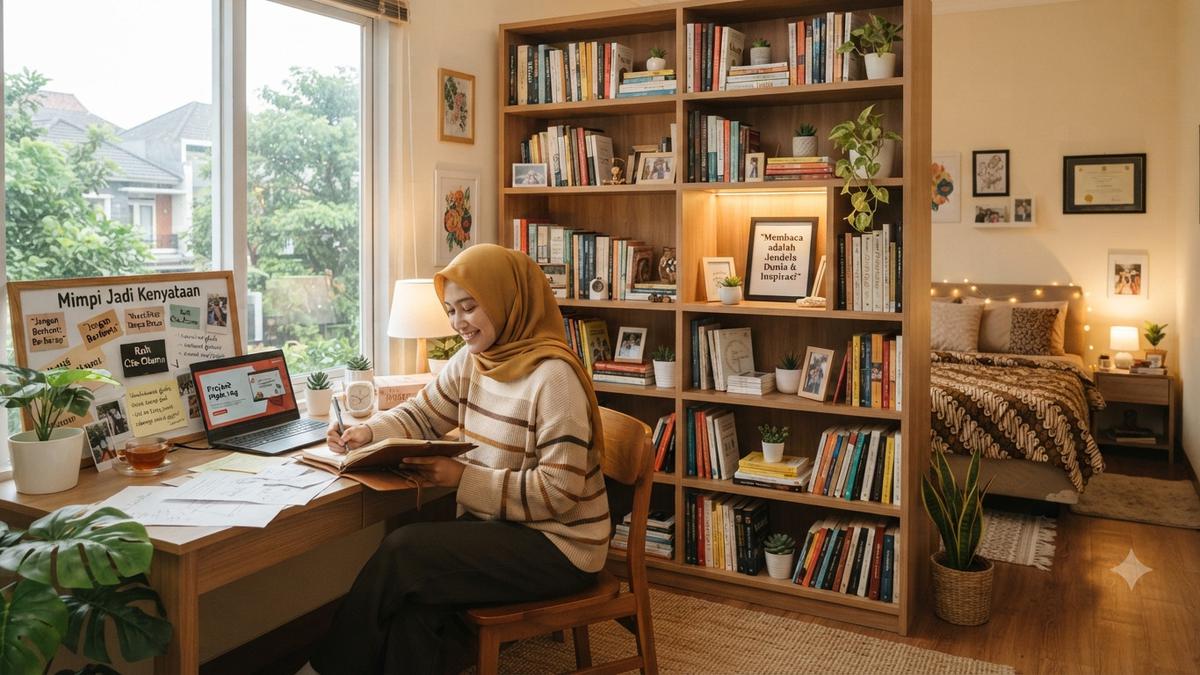 10 Ide Desain Kamar dengan Rak Buku yang Sesuai dengan Kepribadian, Bikin Semangat Raih Cita-Cita