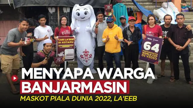 Berita video maskot Piala Dunia 2022, La'eeb, kini menyapa warga Banjarmasin, Kalimantan Selatan, pada Jumat (28/10/2022).