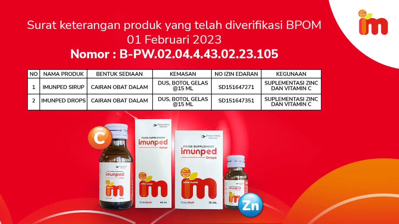 Imunped sudah masuk dalam daftar yang dirilis oleh Badan Pengawasan Obat dan Makanan (BPOM)
