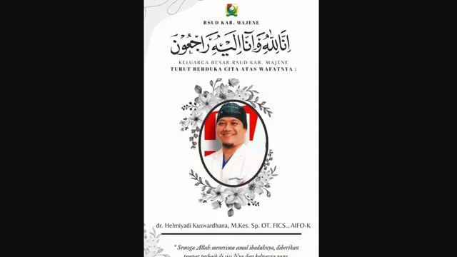 Content creator di dunia kesehatan yang juga merupakan dokter spesialis ortopedi, dr Helmiyadi meninggal dunia pada Rabu, 10 Juli 2024 dan dikabarkan RSUD Kabupaten Majene Sulawesi Barat.