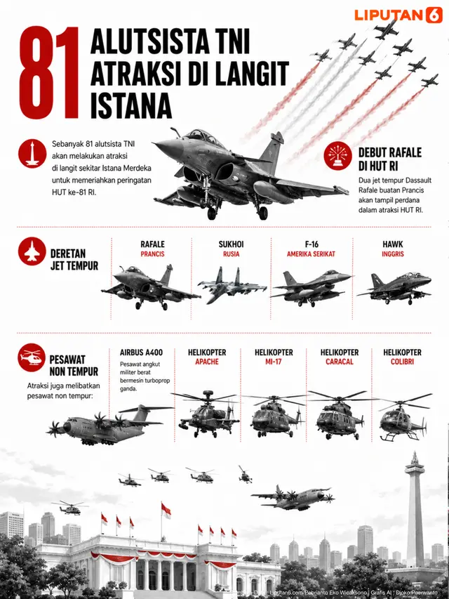 Infografis 81 Alutsista TNI Bakal Atraksi di Langit Istana.