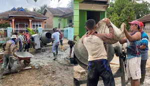 Kesal Jalan Rusak Tak Diperbaiki Pemda, Warga Way Kanan Patungan Cor Jalan