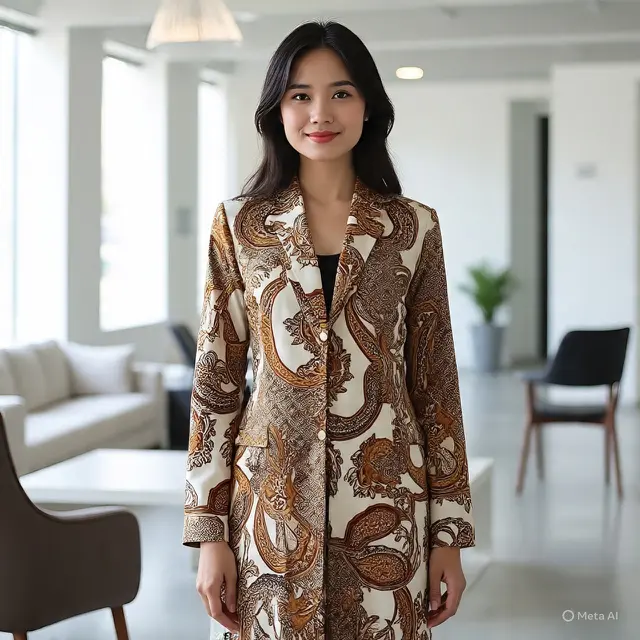 Blazer Batik Wanita Panjang Modis