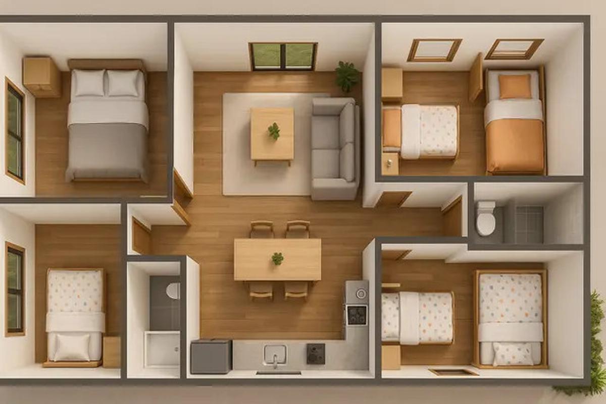 7 Desain Rumah 6x12 1 Lantai 3 Kamar Tidur, Nyaman untuk Keluarga Kecil Kekinian