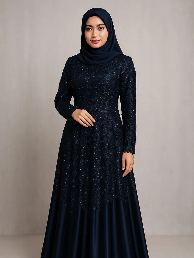 7 Gamis Syari Brokat Kombinasi Satin Mewah 2025, Bikin Penampilan Anggun dan Berkelas