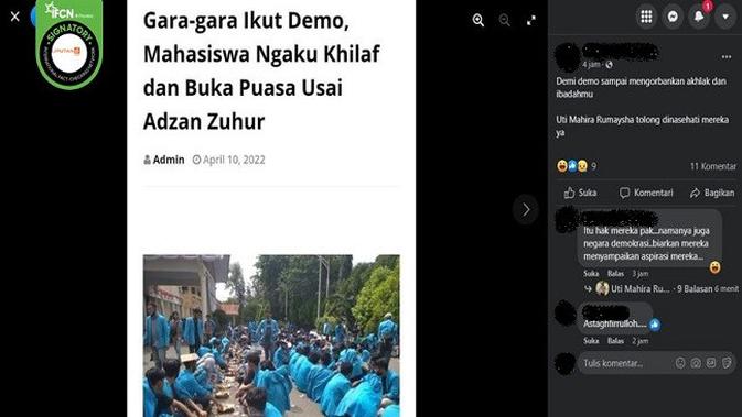 Gambar Tangkapan Layar Foto yang Diklaim Mahasiswa Khilaf Buka Puasa Saat Zuhur (sumber: Facebook).