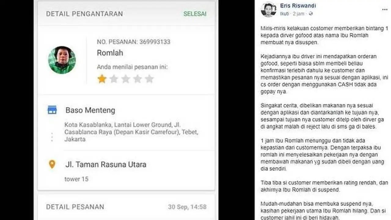 [Bintang] Cuma Dikasih 1 Bintang, Cerita Ibu Driver Ojek Online Bikin Sedih