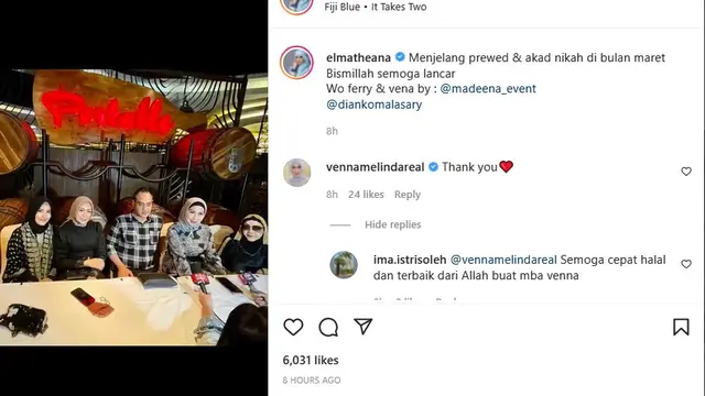 Unggahan Elma Theana soal waktu pernikahan Ferry Irawan dan Venna Melinda pada Maret 2022 (https://www.instagram.com/p/CYfqfJqKRnt/)
