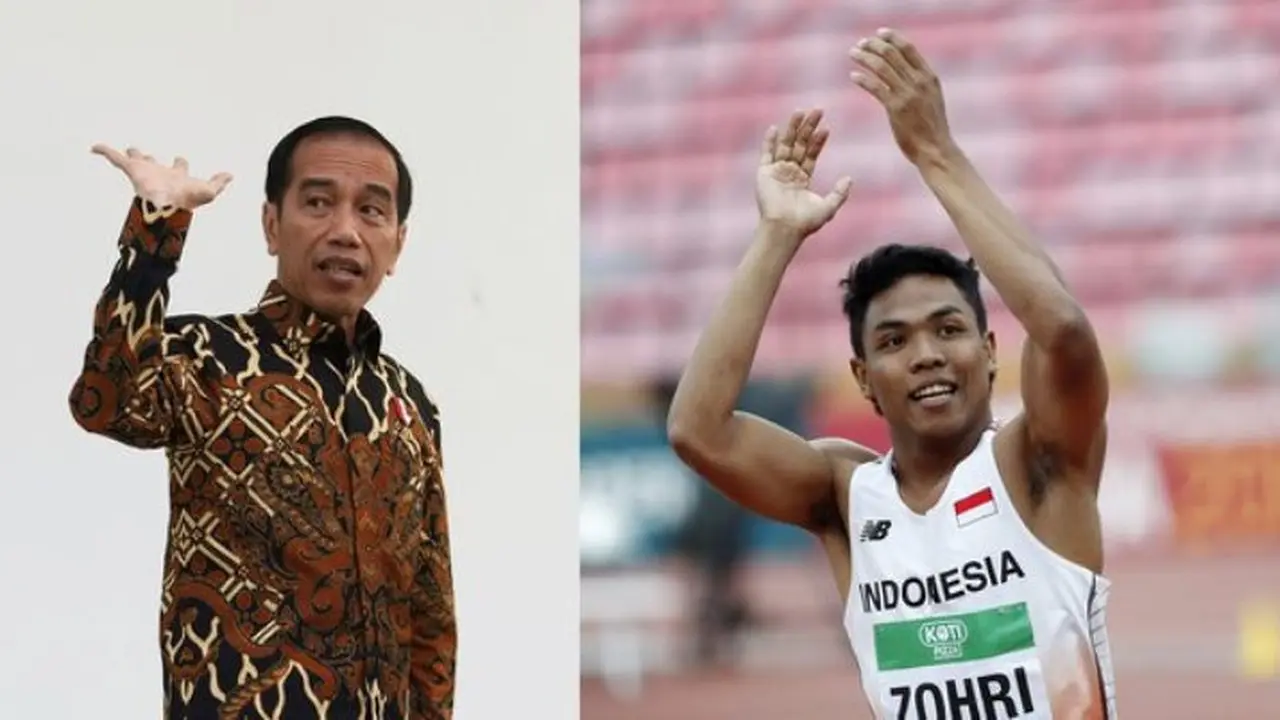 Jokowi bertemu sang juara Lalu Zohri. (AFP)