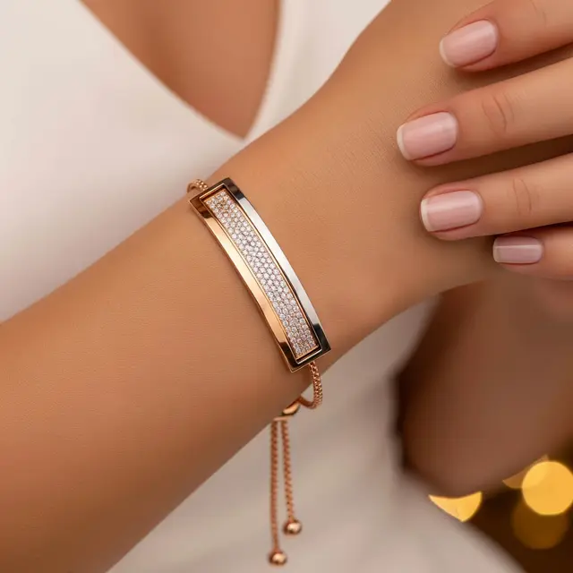 Gelang Emas Kombinasi Rose Gold dan Putih
