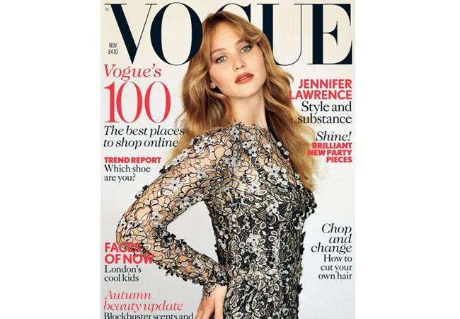 Jennifer Lawrence dalam cover Vogue | Foto: copyright huffingtonpost.com