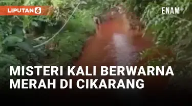 Geger! Kali di Cikarang Berubah Jadi Warna Merah