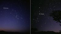 Rasi bintang Orion (kiri) dan Salib Selatan (kanan) (Wikipedia)