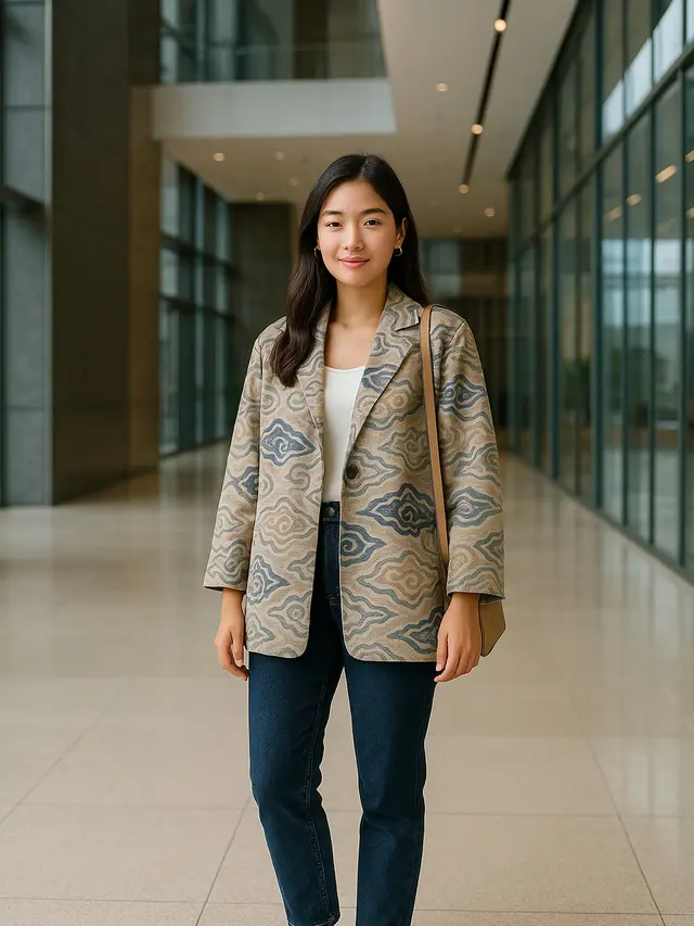 Model Blazer Batik Kombinasi Polos