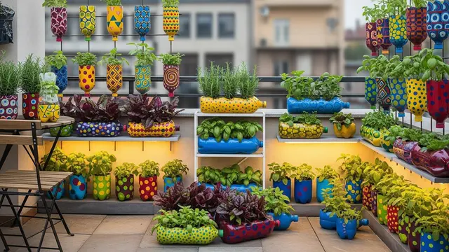 Ide Kebun Sayur di Teras Belakang dengan Botol Bekas