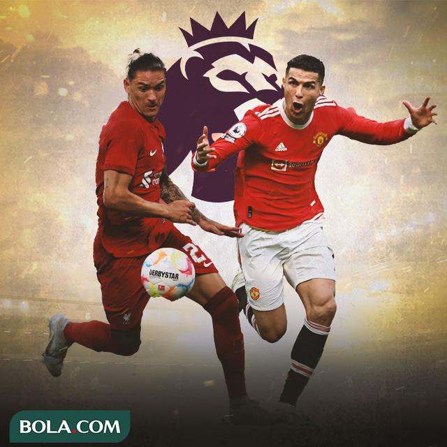 Ilustrasi - Darwin Nunez, Cristiano Ronaldo + Logo EPL