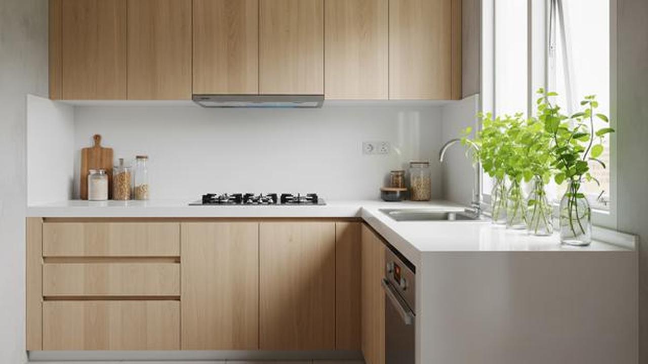8 Model Dapur Minimalis Bentuk L dengan Tanaman Sayur di Botol, Estetik dan Fungsional