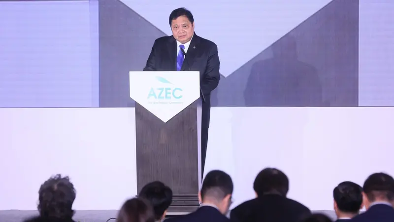 Menteri Koordinator Bidang Perekonomian  saat menyampaikan sambutannya dalam gelaran 2nd Asia Zero Emission Community (AZEC) di Hotel St. Regis, Jakarta. (Dok PLN)