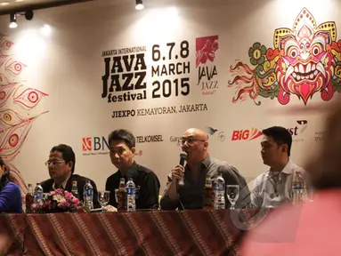 Konferensi pers Java Jazz Festival 2015 di Jakarta, Rabu (4/3). Festival ber tema "Exploring Indonesia" tersebut akan menampilkan sejumlah artis Internasional dan Nasional. (Liputan6.com/Faizal Fanani)