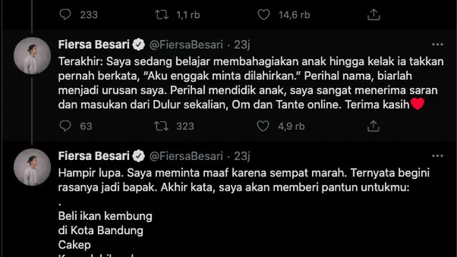 Sempat Marah Nama Anaknya Disebut Jelek, Fiersa Besari Minta Maaf dan Beri Pesan Bijak