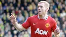 Paul Scholes merupakan pemain yang tergabung dalam Class of 92'. Usai memutuskan pensiun pada musim 2010/11, ia akhirnya dipanggil kembali ke Old Trafford pada Januari 2012. Hasilnya, Scholes berhasil mempersembahkan gelar Liga Inggris di musim itu. (AFP/Olly Greenwood)